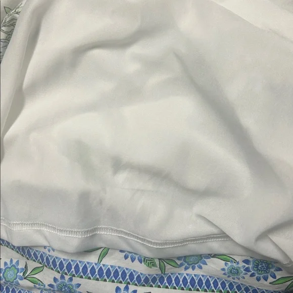 entro White Midi Dress with Blue Floral Print and Green Trim - Picture 8 of 16